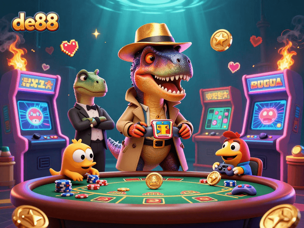Experience thrilling casino action at de88 with vibrant characters in a 3D gaming scene.