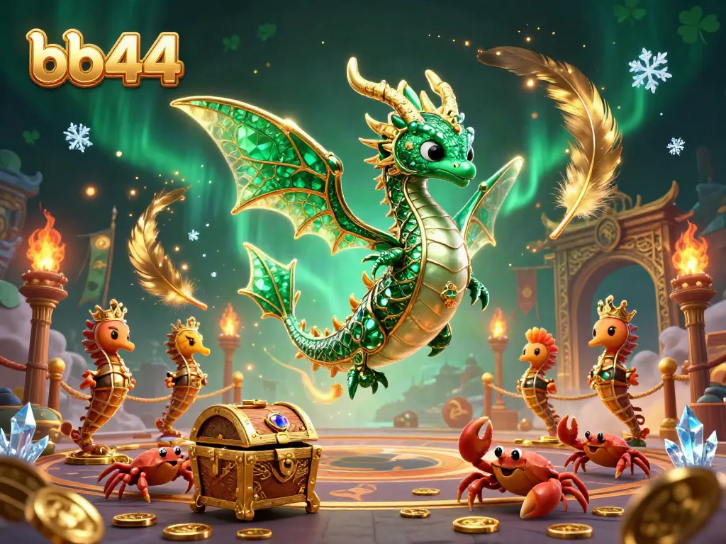 Engage in exciting betting adventures with bb44, featuring a majestic sea dragon and gold treasures in a vibrant casino scene.