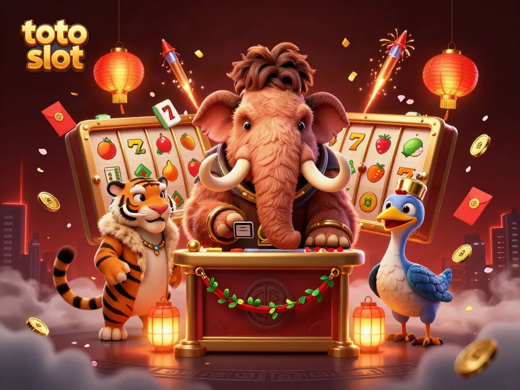 Experience the thrill of toto slot with vibrant 3D cartoon characters in a dynamic casino scene.