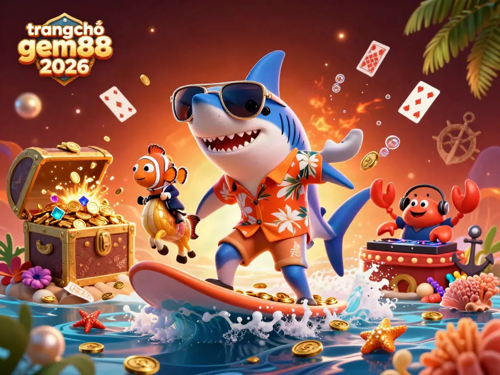 Experience the excitement of gambling at trang chủ gem88 2026 with dynamic characters enjoying a lavish underwater scene.