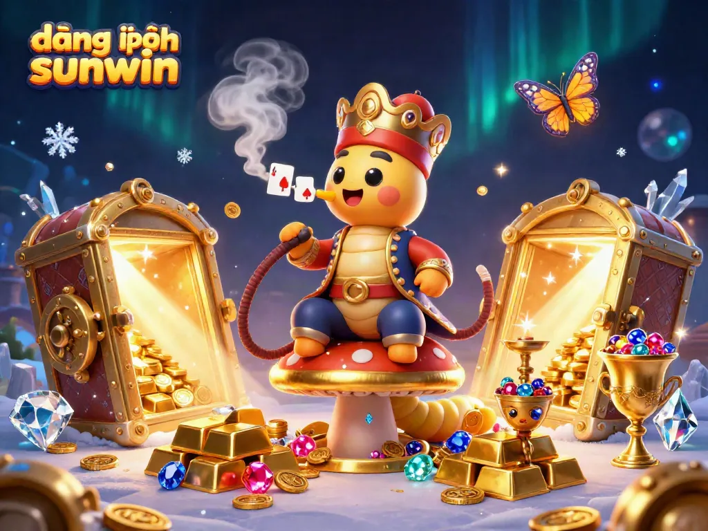 Experience đăng nhập sunwin with a dazzling display of poker themes and treasures in a captivating casino scene.