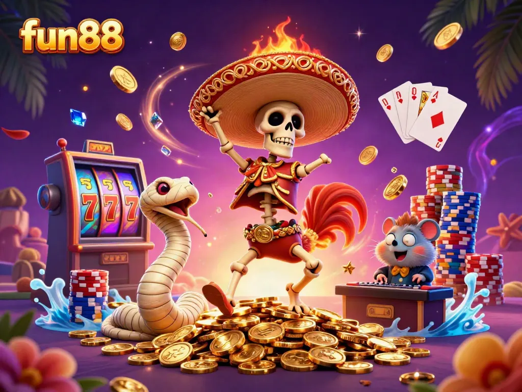 Experience the fun88 excitement with vibrant casino characters and gold coins in a lively gaming scene.