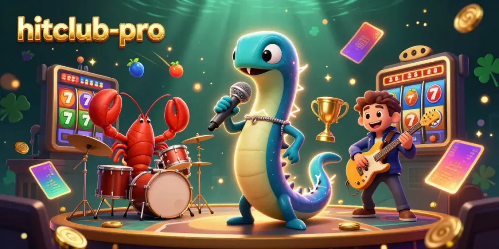 hitclub-pro showcases an electric eel DJ with a lobster drummer and seahorse guitarist in an animated underwater casino stage.