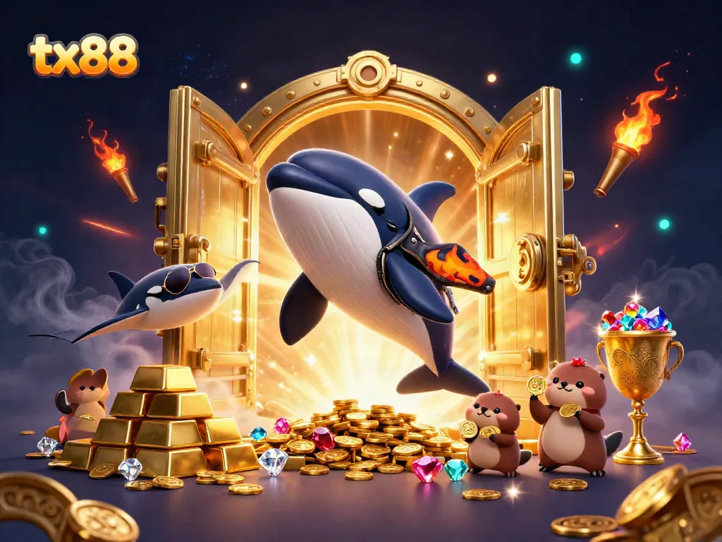 tx88 casino betting fun featuring orca whale, stingray, and otters with gold coins