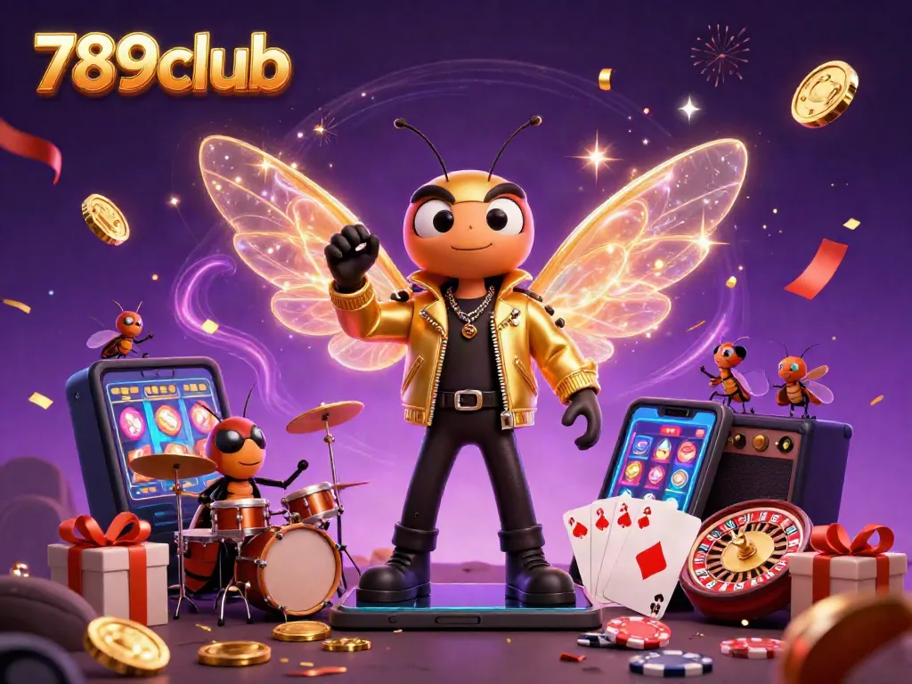 Experience the excitement of 789club with a vibrant rock star scene filled with colorful slot games and festive energy.