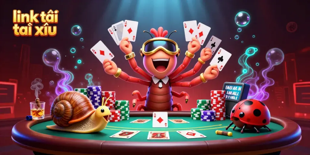 Experience the excitement with link tải tài xỉu featuring a lively casino scene with animated characters and vibrant elements.