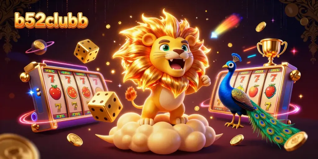 Engage in thrilling gameplay with b52clubb, featuring vivid characters and exciting slots in a vibrant casino scene.