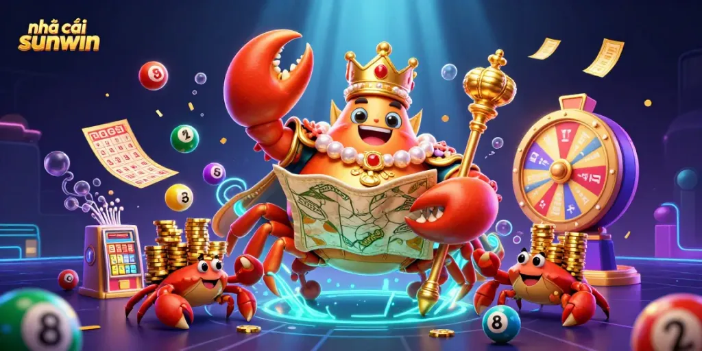 Experience fun with nhà cái sunwin as golden crab emperor leads a lavish gambling scene filled with lottery excitement.