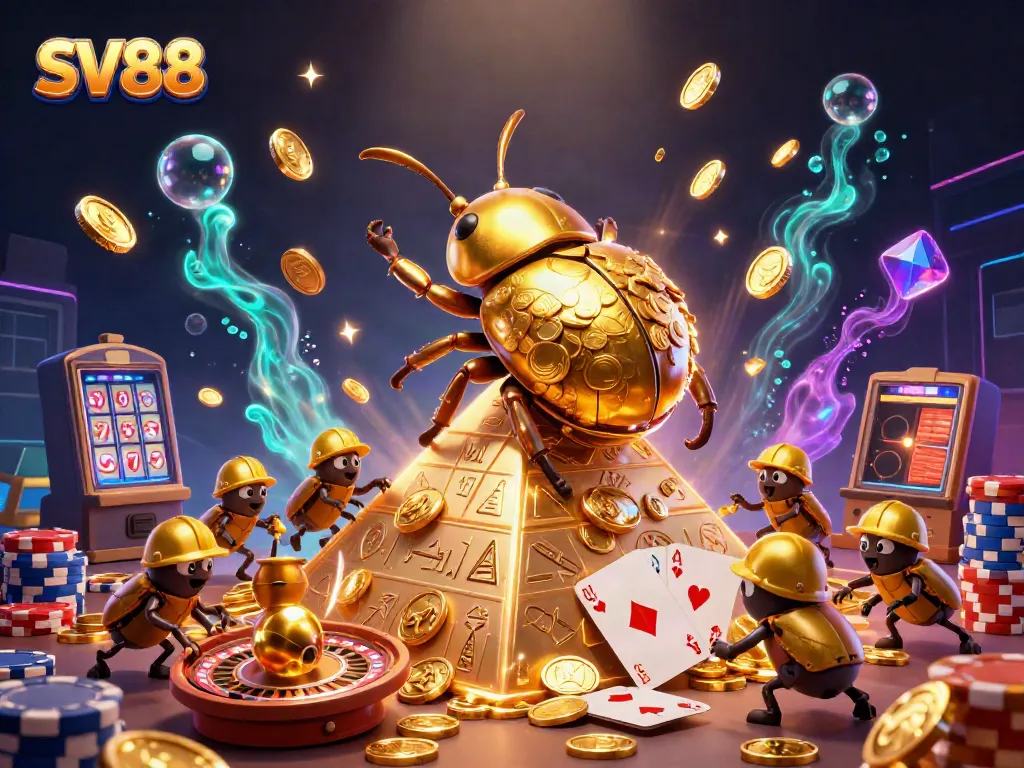 Experience the excitement of SV88 with golden coins and dynamic casino elements in action.