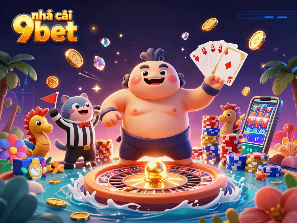 Experience the excitement of nhà cái 9bet with a vibrant underwater casino scene featuring dynamic characters and gambling elements.