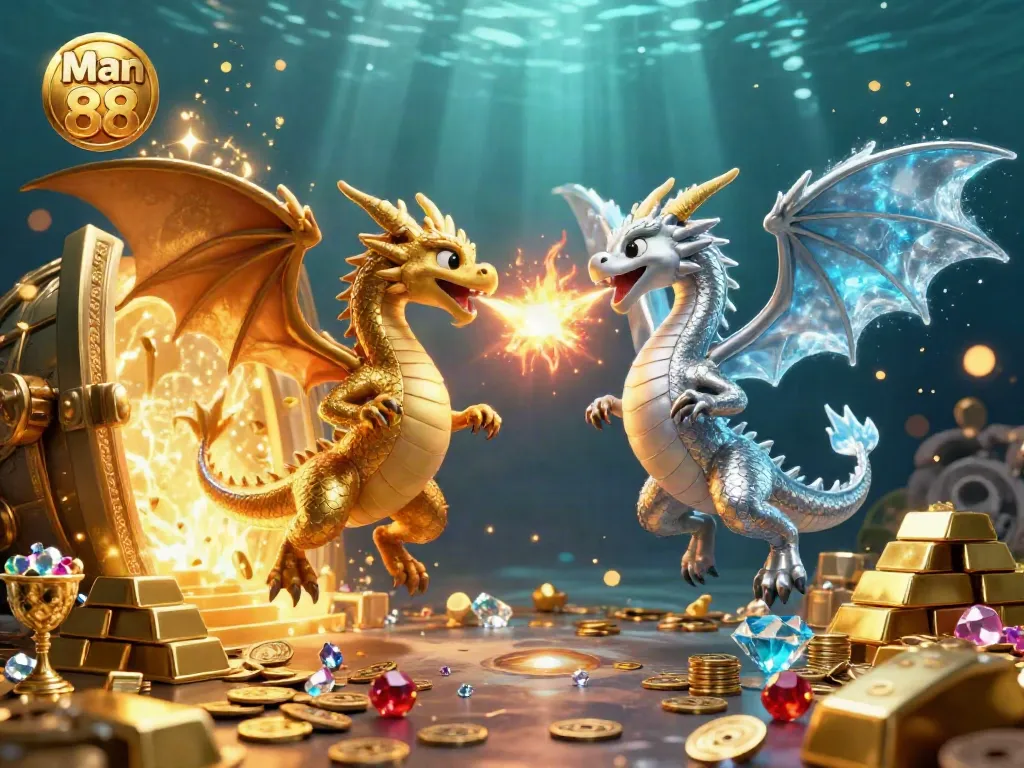 Experience thrilling gameplay with Man 88's cartoon dragons amidst gold treasures and dynamic action.