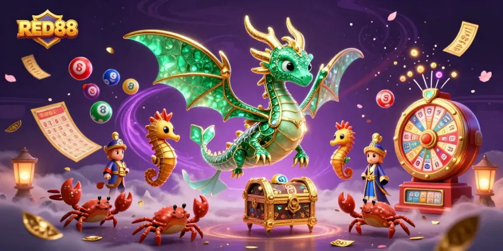 Experience the thrill of winning with RED88 in an exciting lottery illustration.
