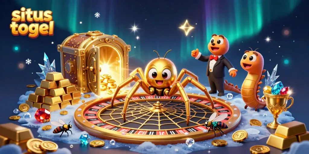 Dynamic scene showcasing situs togel featuring a spider and centipede in a vibrant casino setting.