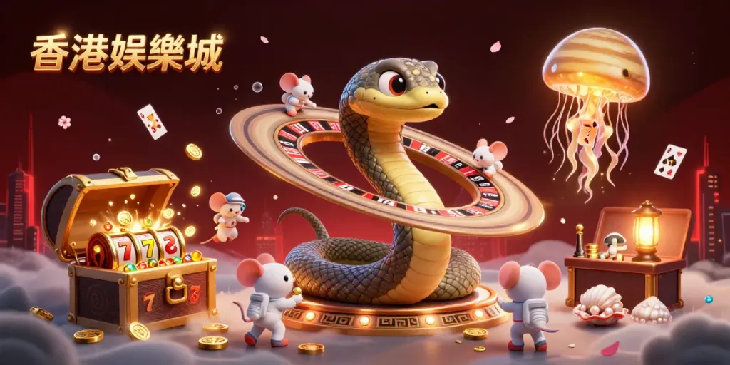 Engage in thrilling gameplay at 香港娛樂城 with vibrant slot reels and astronaut mice betting on cosmic roulette.