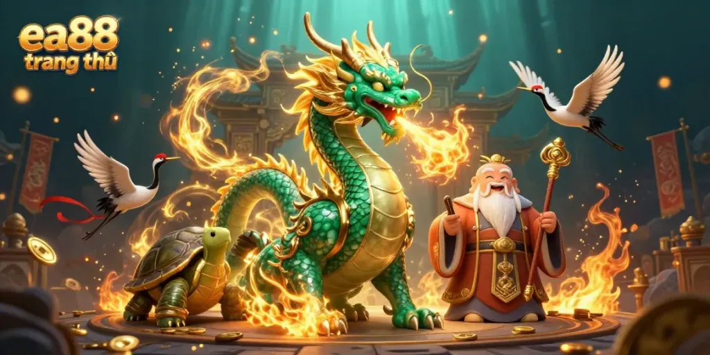 Win big with dynamic gaming action on ea88 trang chủ featuring a powerful jade dragon and lucky symbols.