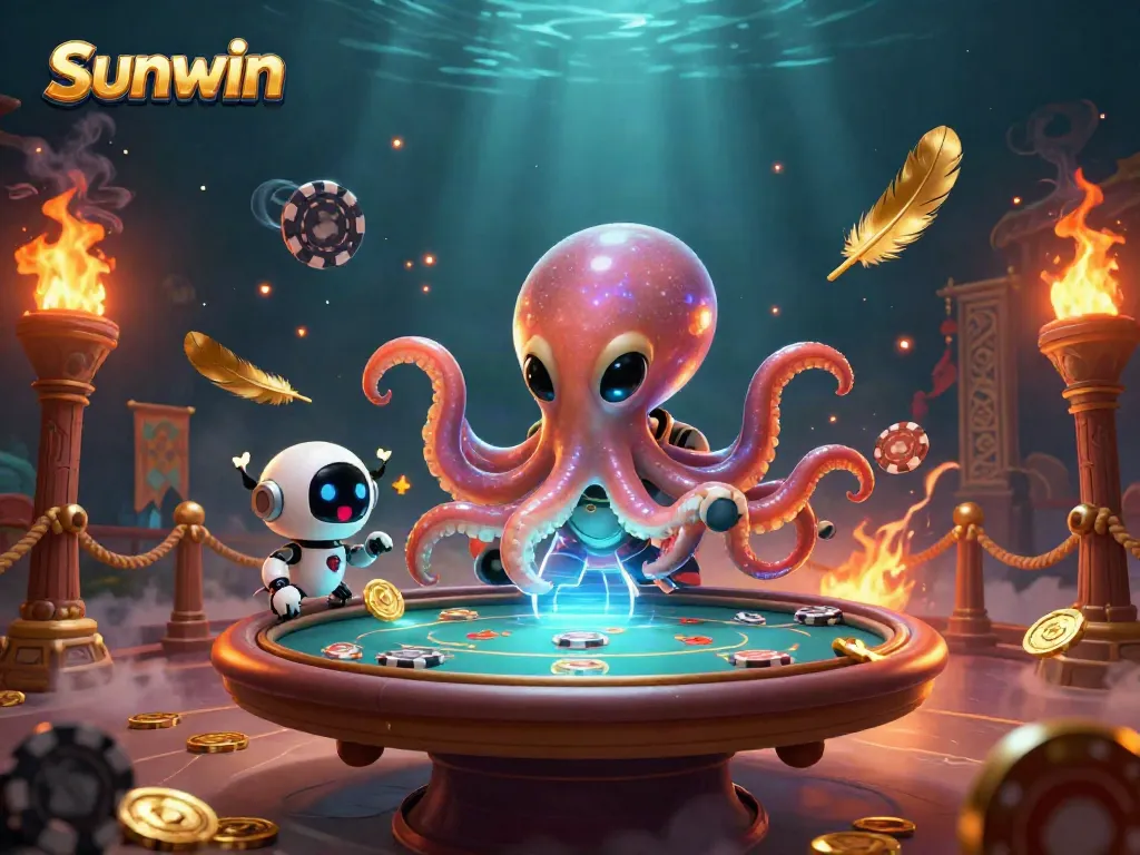 Engage in exciting gameplay at Sunwin with a 3D alien octopus at a holographic poker table.