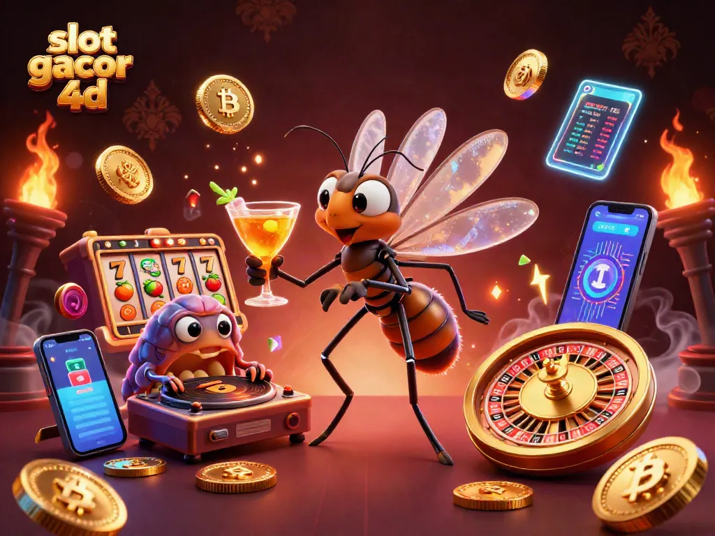 Slot gacor 4d menampilkan karakter kasino 3D dikelilingi elemen perjudian menarik