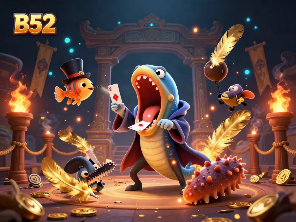 Experience thrilling magic at B52 with illuminated aquatic characters and casino elements.